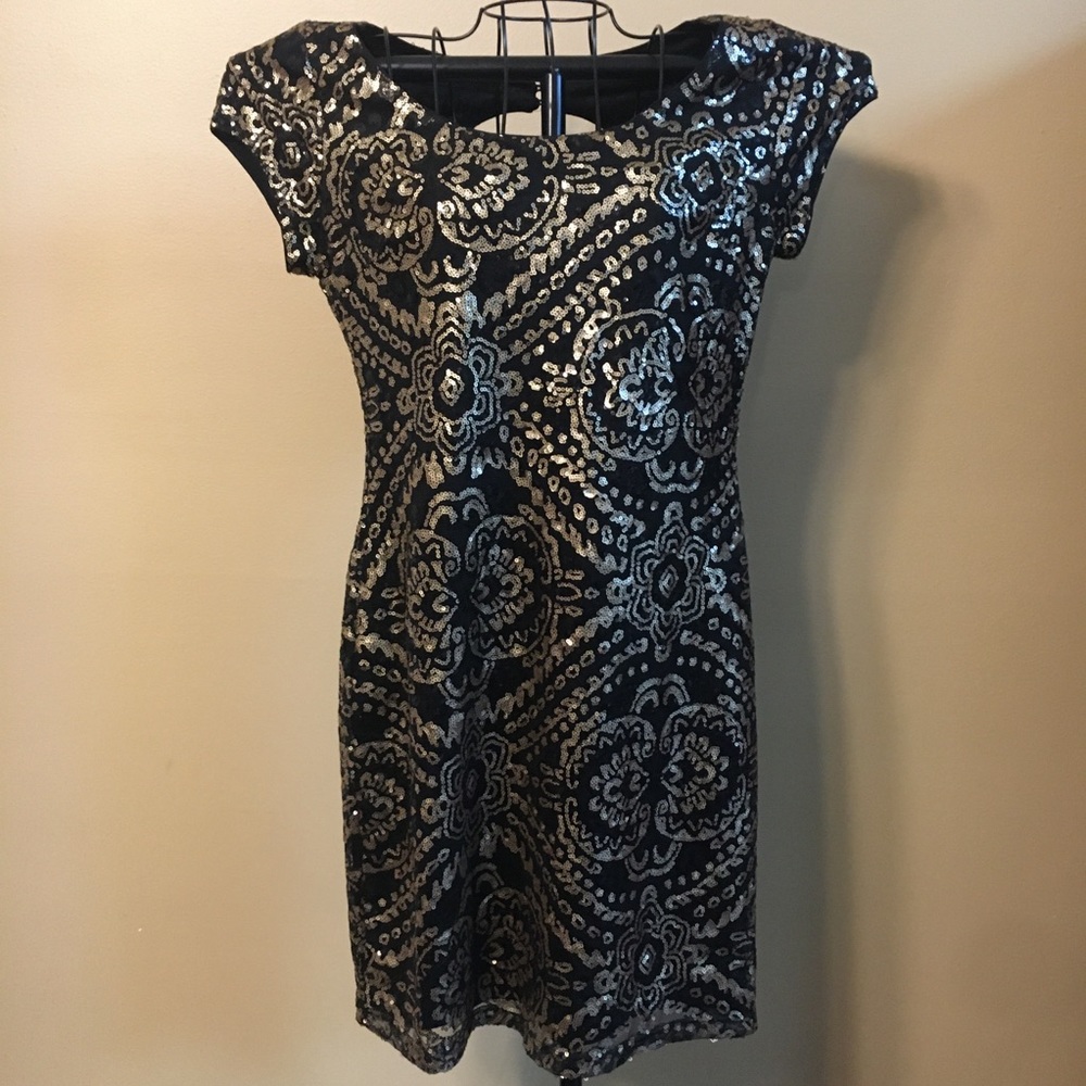 Marineblu Black and Gold Sequin Party Dress
